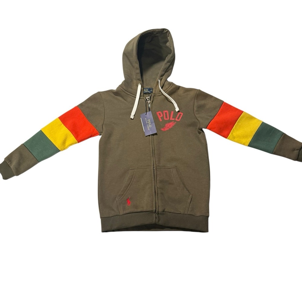 Polo Ralph Lauren RL Champs Hoodie Full Zip Olive Stripe Sleeve Mens M NWT
